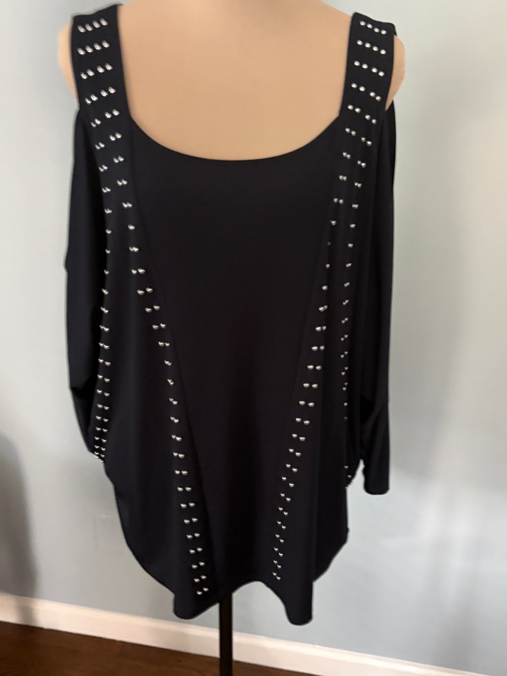 MICHAEL Michael Kors Navy Blue Studded Cold Shoulder Top 3/4 Sleeve